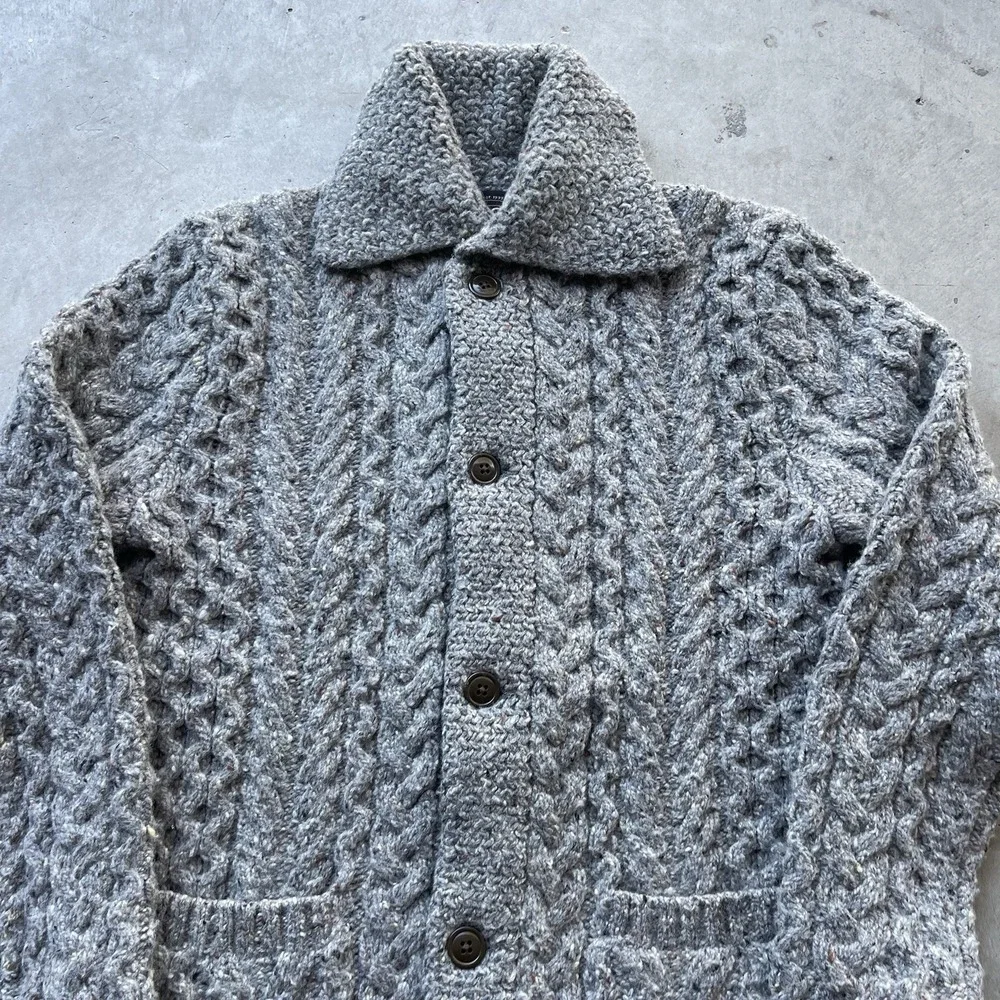RRL Ralph Lauren Speckled Aran Chunky Cable Knit Wool Shawl Cardigan Men's Small